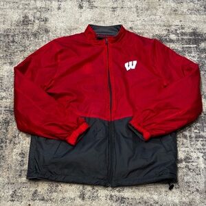 Red and black vintage 90s University of Wisconsin Badgers windbreaker